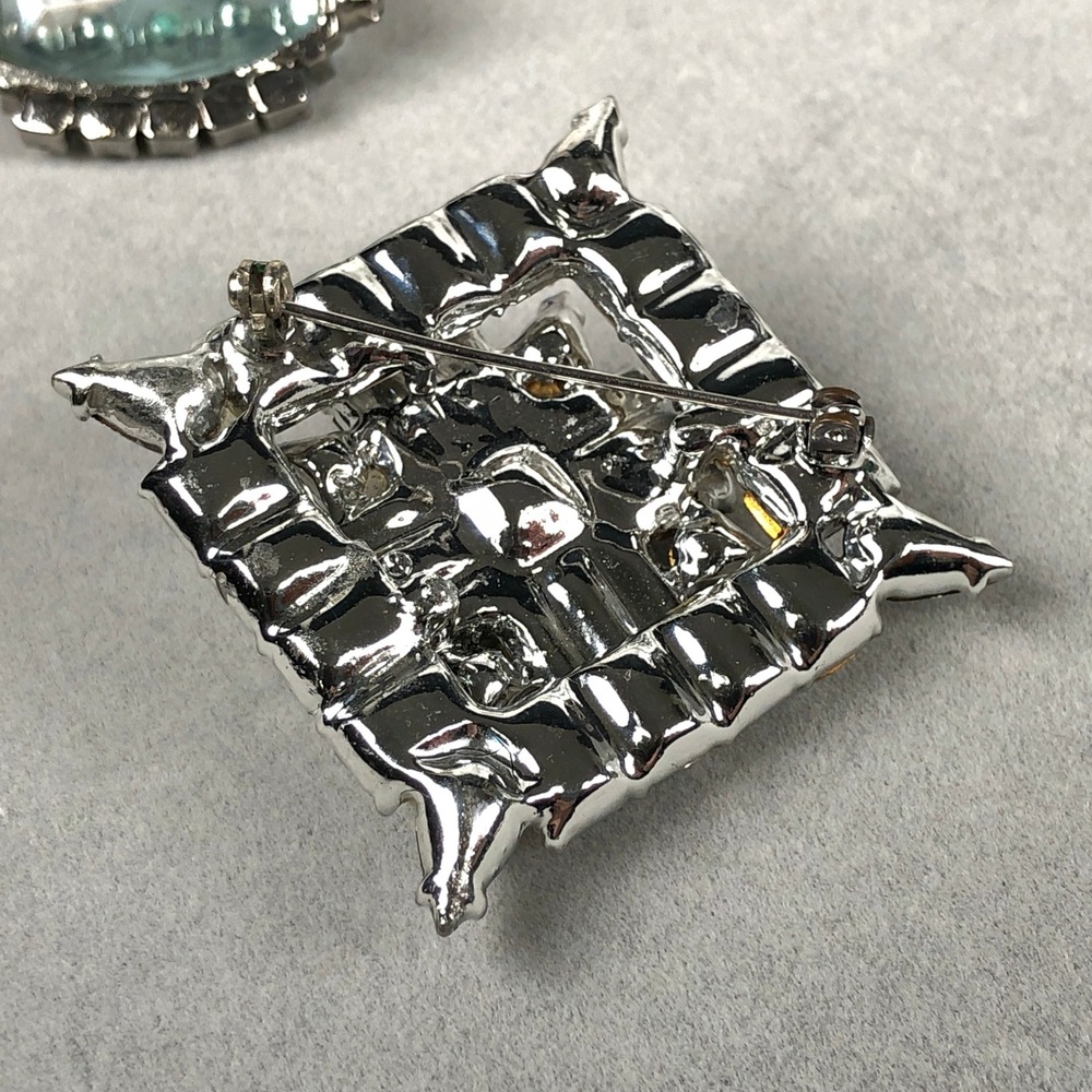 Vintage Brooch Pin 3pc‎ Lot Blue Clear Rhinestone Crystals Silver Tone MCM - Picture 14 of 15